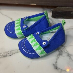 4/$15 Rosie Pope Infant I See You Blue and Green Baby Shoes- 3-6Months